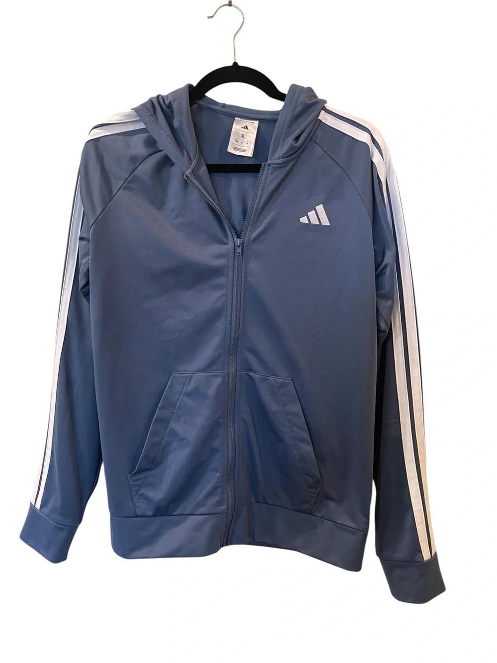 Adidas Boy’s Blue 3-Stripes Tricot Hooded Full Zip Jacket Size: XL 18/20